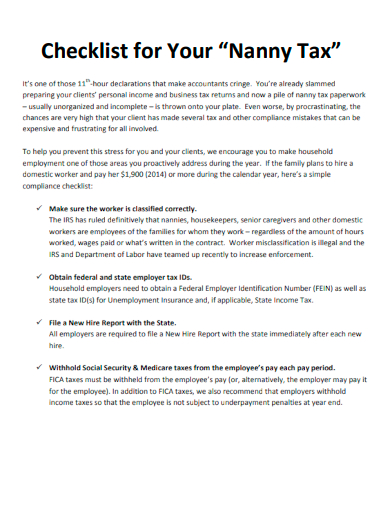sample nanny tax checklist template