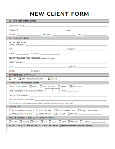 sample new client form template