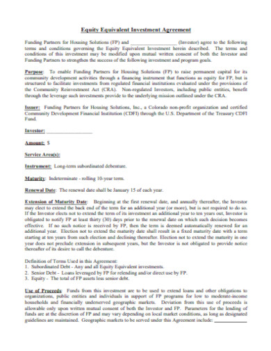 sample equity equivalent investment agreement