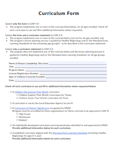 curriculum form template