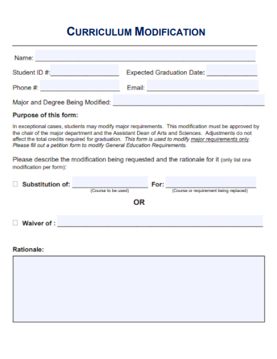 curriculum modification form template