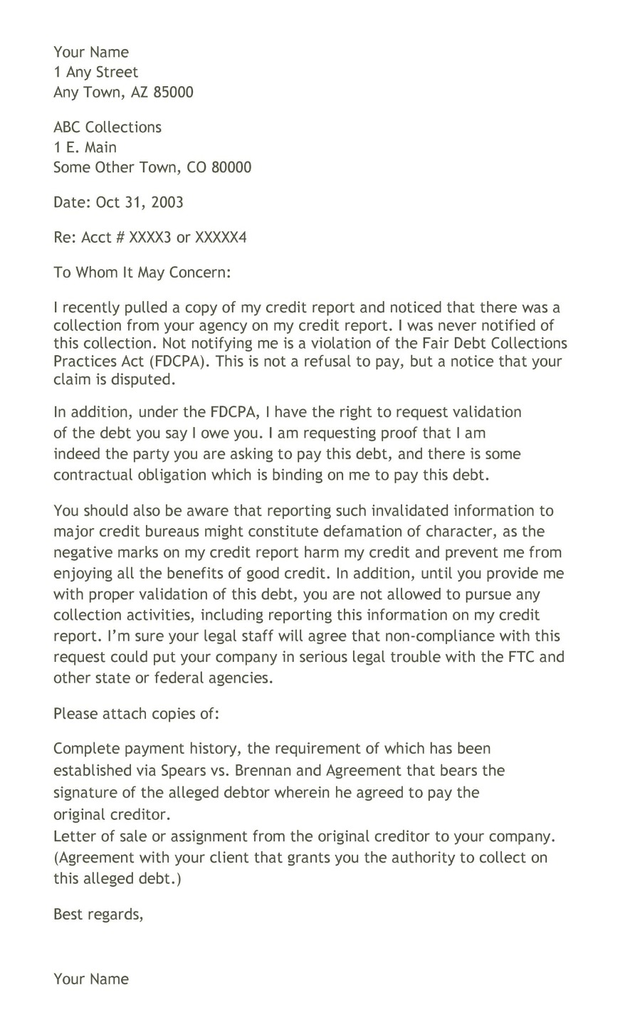 sample credit debt verification letter